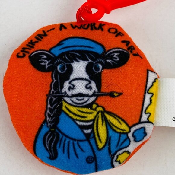 Chick-Fil-A 2019 Cow Artist Painter Plush Round Keychain Work Of Art Collectible - Picture 4 of 5